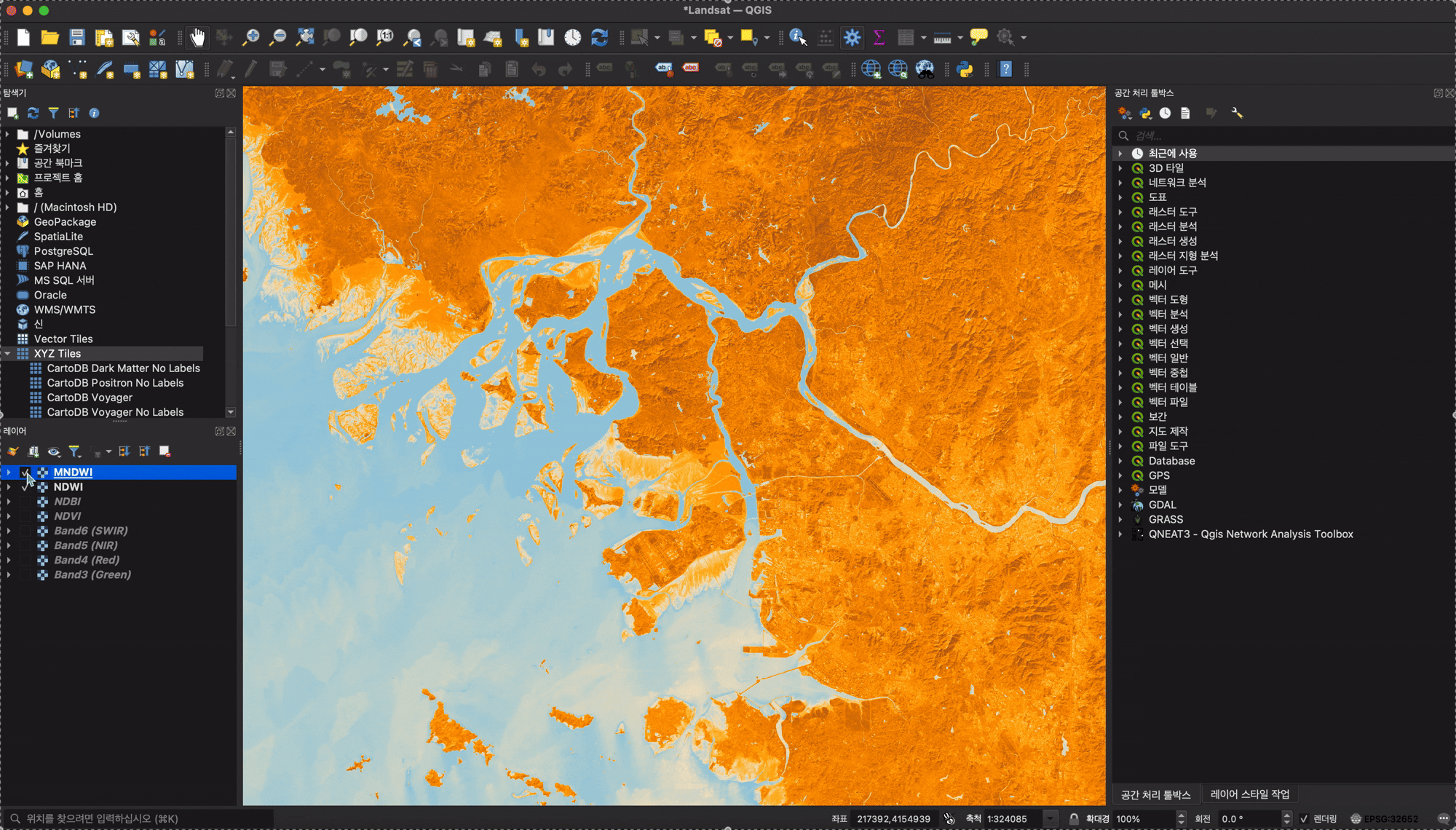 NDWI와 MNDWI 비교