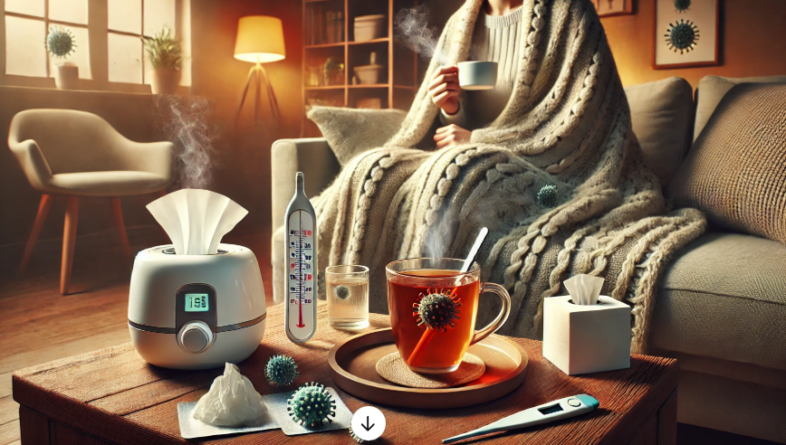 독감으로 인해 아파하는 사람을 표현한 그림