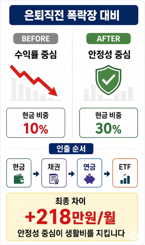 은퇴직전 폭락장 대비 자산배분 인출순서 비교
