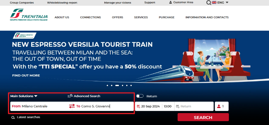 밀라노에서 코모 기차 검색