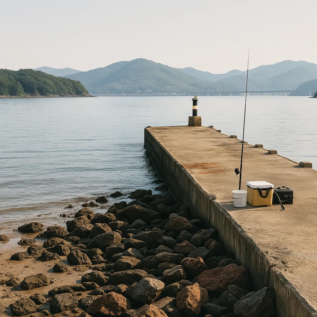 바다가 잔잔하게 펼쳐진 강화도 갯바위 낚시 포인트 모습
