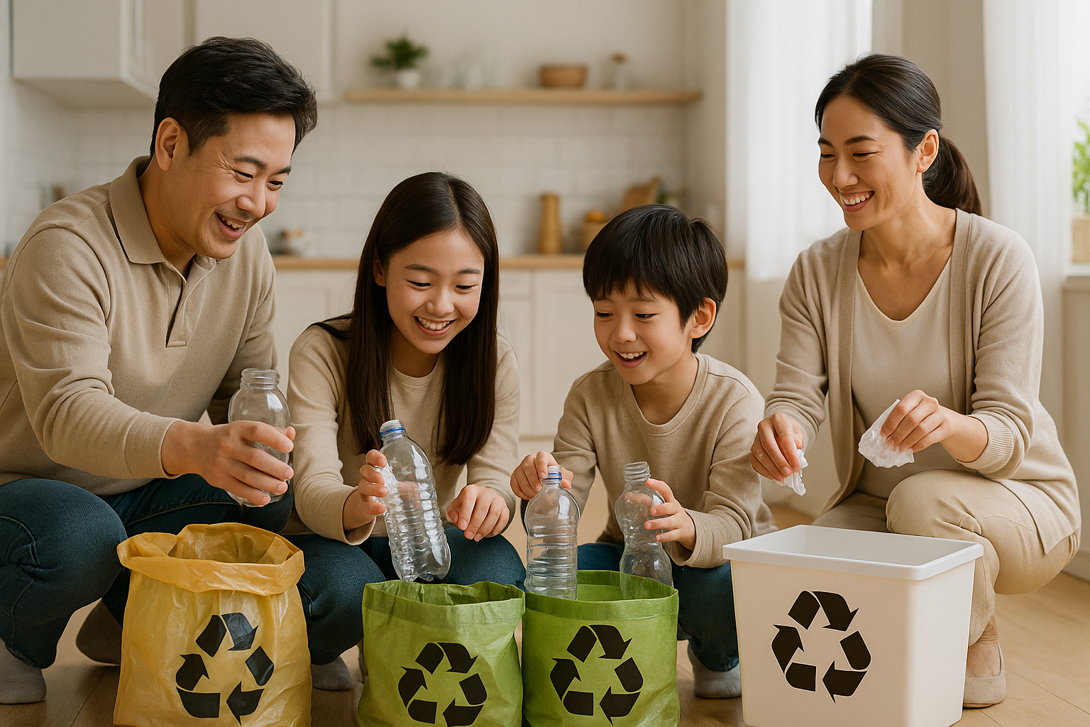 온 가족이 분리배출을 즐겁게 하는 단란한 가정