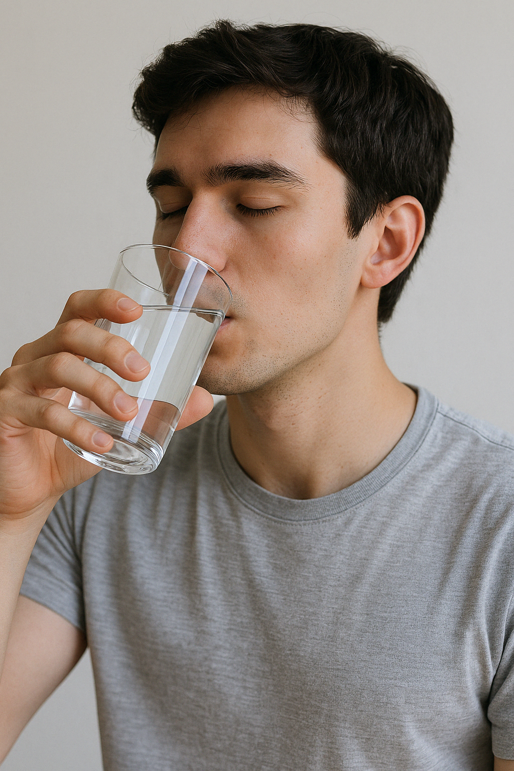 아침 공복에 물 마시는 사람 사진