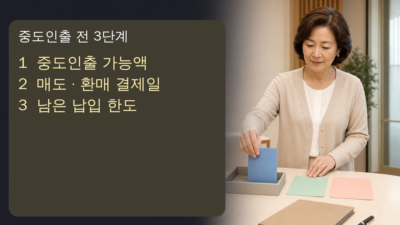 ISA 출금가능액 확인과 자산 매도 결제, 남은 납입한도 확인을 순서대로 진행하는 장면