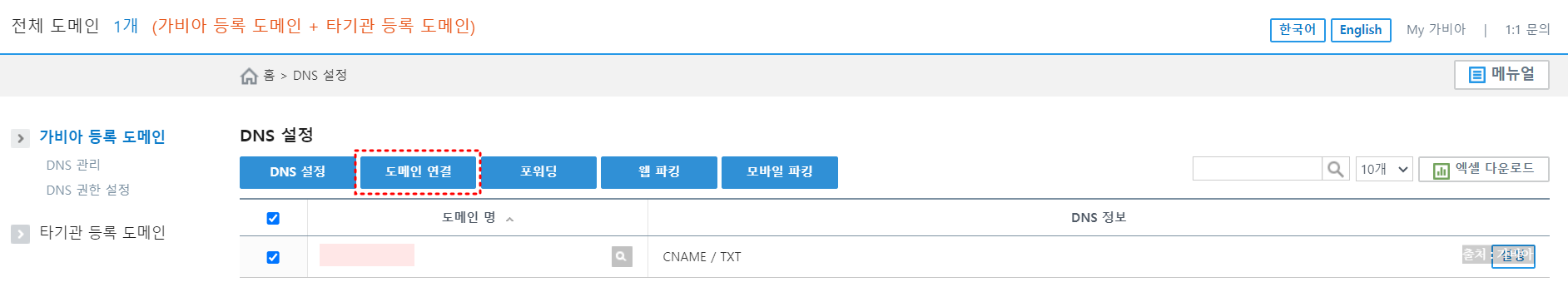 가비아 도메인에 카페24 네임서버 등록하기