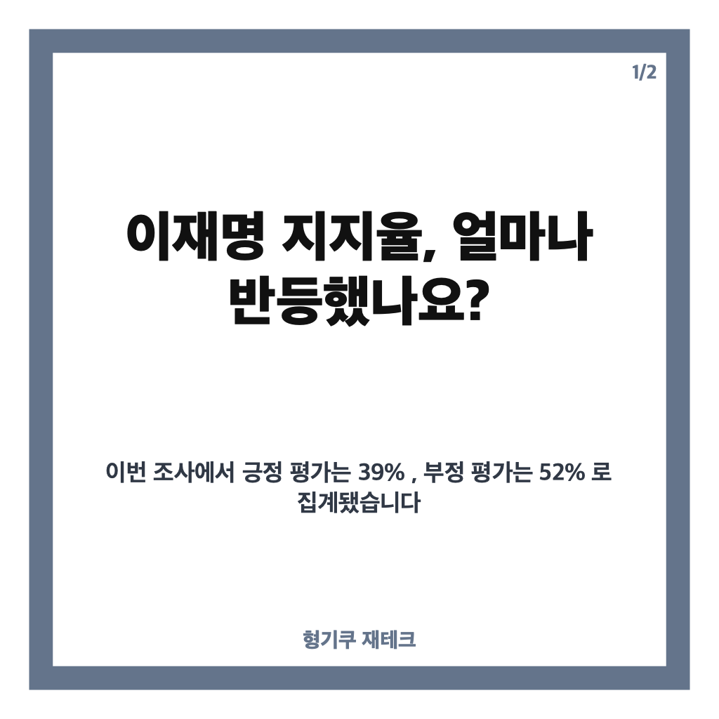 이재명 지지율 반등, 39% 회복에도 부정 평가 52%인 이유는? 카드뉴스 1