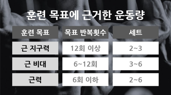 훈련 목표 운동량, 근력, 근비대, 근지구력