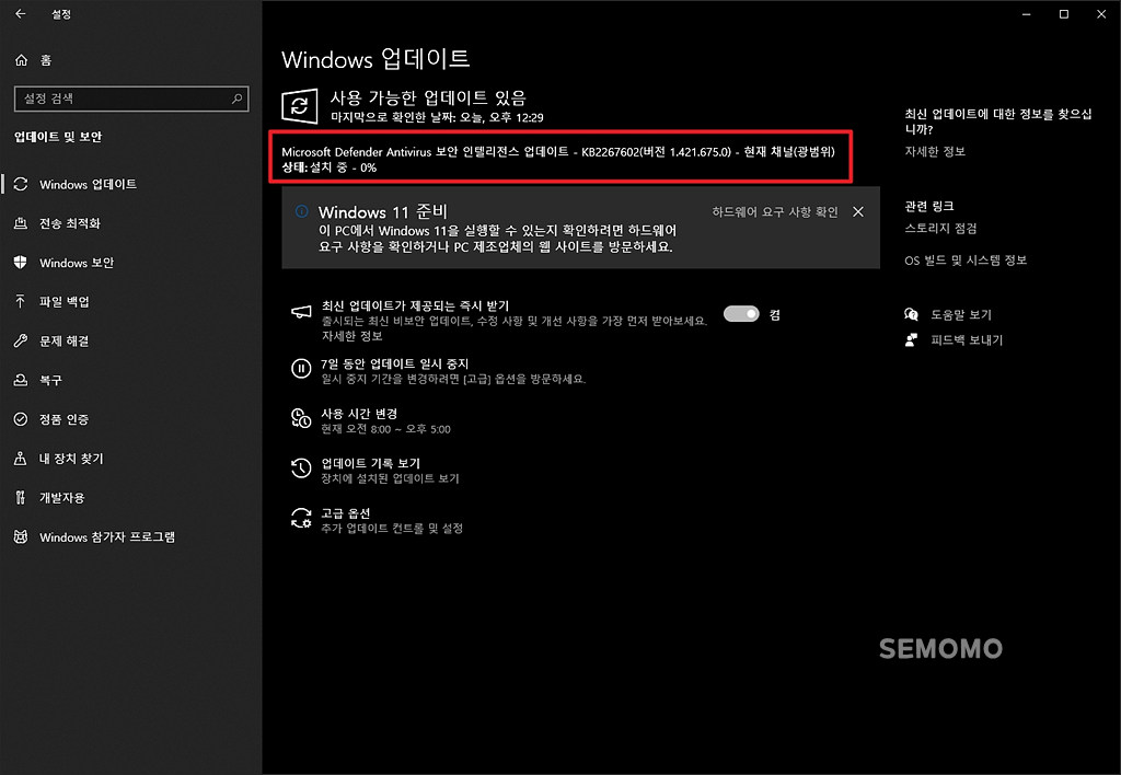 업데이트 설치