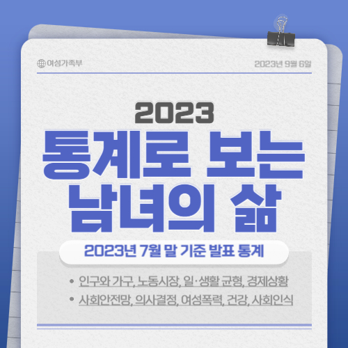 1인 가구, 고용률, 육아휴직, 가사분담 등 「2023 통계로 보는 남녀의 삶」