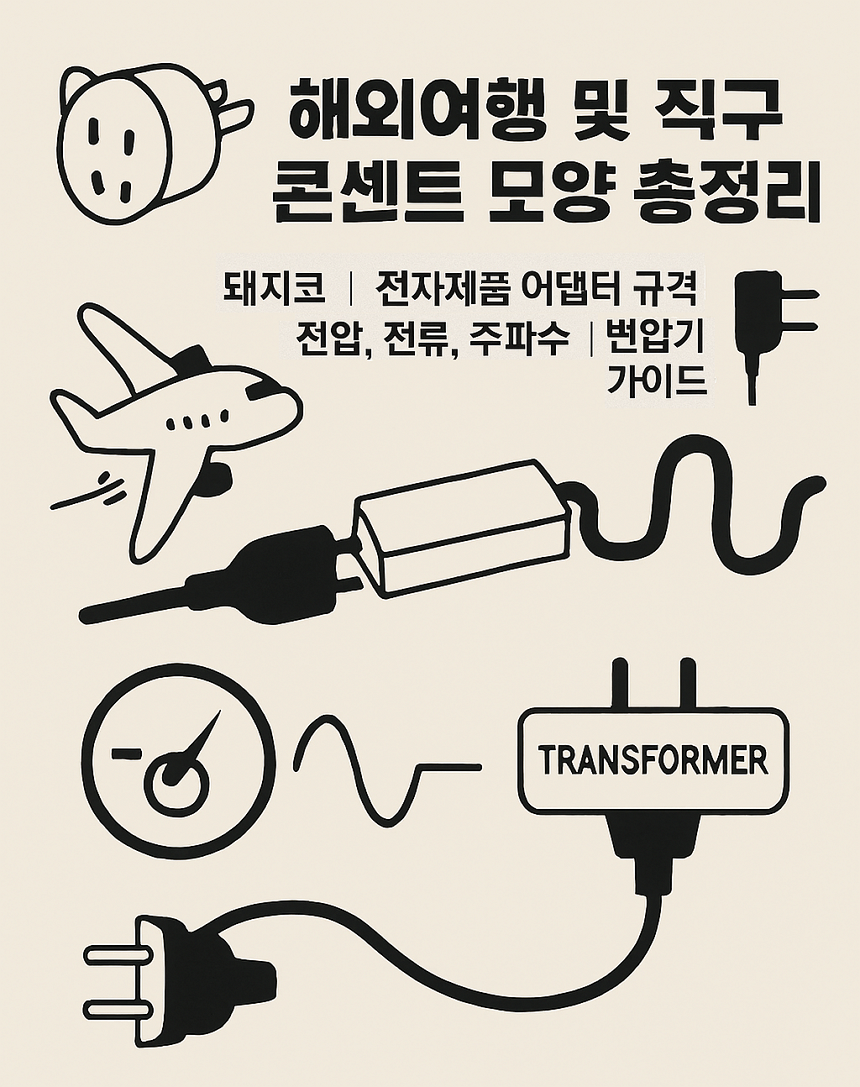 해외여행 및 직구 콘센트 모양 총정리, 돼지코, 전자제품 어댑터 규격, 전압, 전류, 주파수, 변압기 가이드