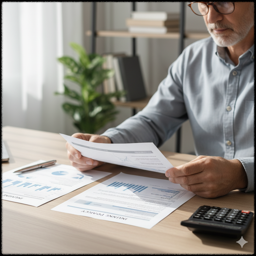 중년의 남성이 보험을 체크하는 모습