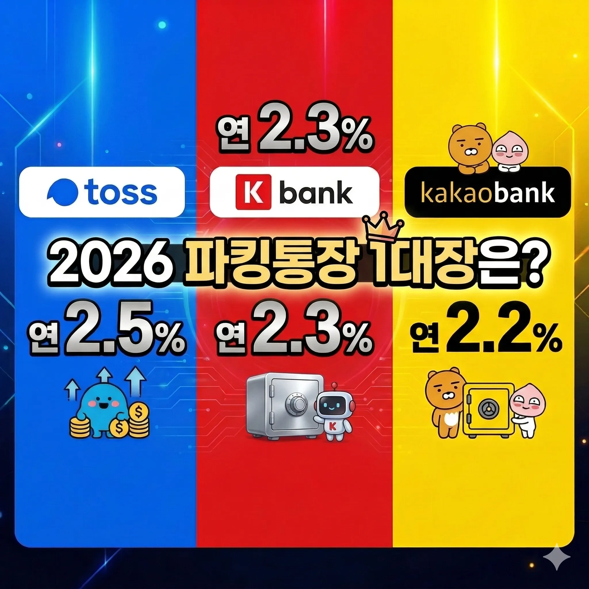 2026년 토스뱅크, 케이뱅크, 카카오뱅크 파킹통장 금리 비교 썸네일