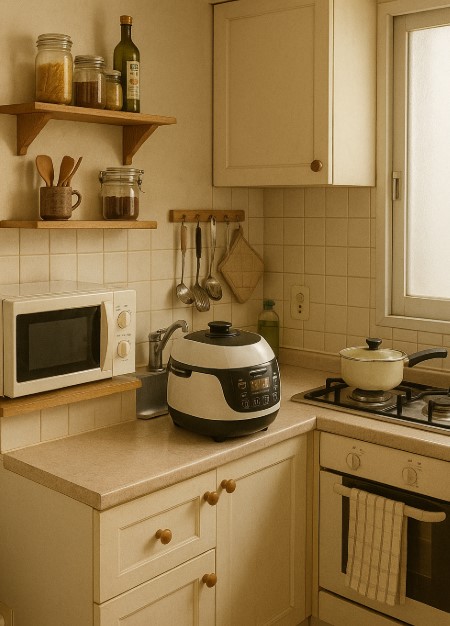 소형 전기밥솥이 놓인 자취방 주방 인테리어