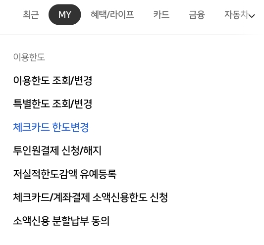 알뜰교통카드 체크카드 신용한도 확인