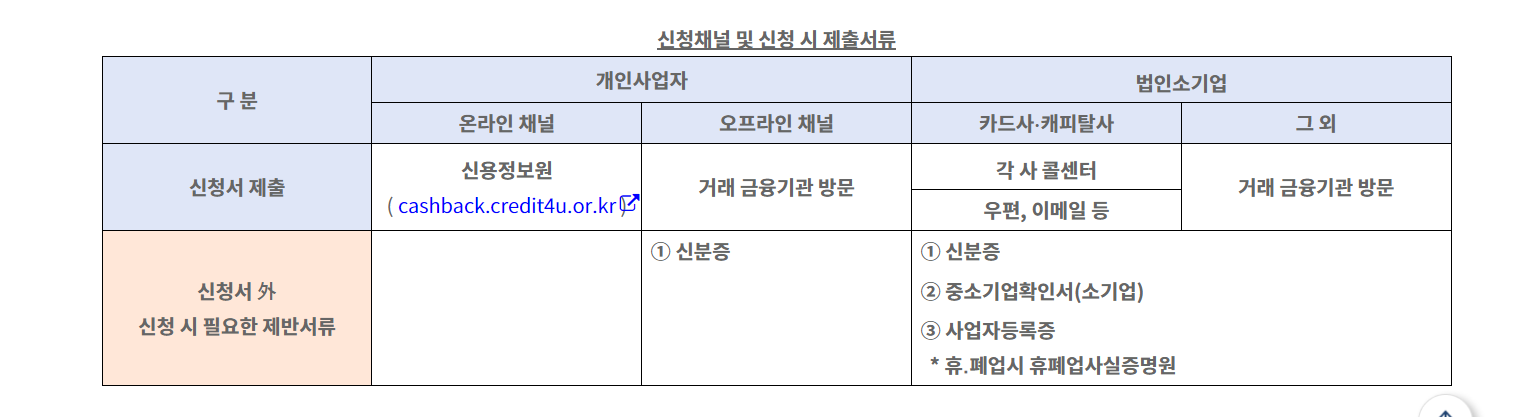 신청채널 및 제출서류(@금융위원회 보도자료)