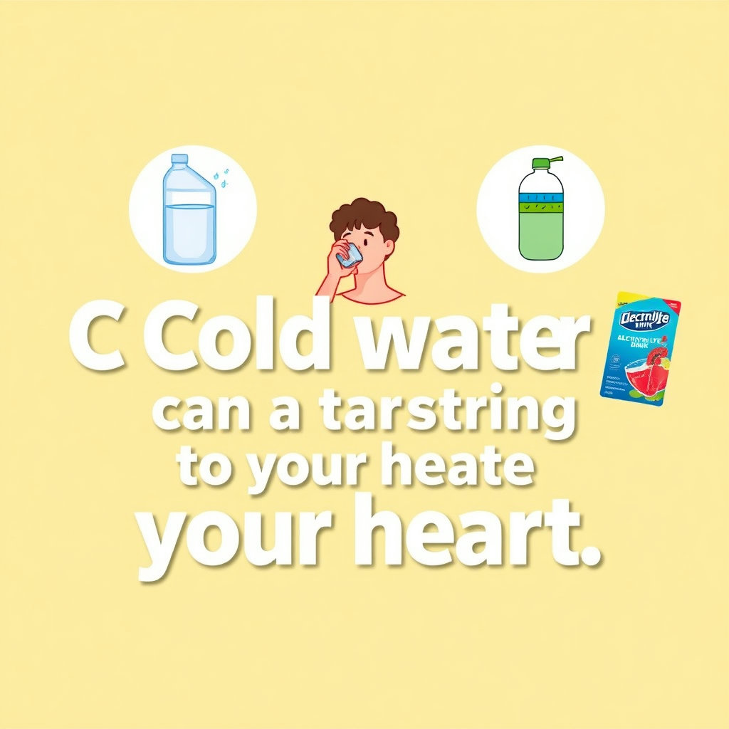 차가운 물보다는 미지근한 물, 소금물, 이온 음료를 섭취하는 모습을 보여줍니다. 큰 글씨로