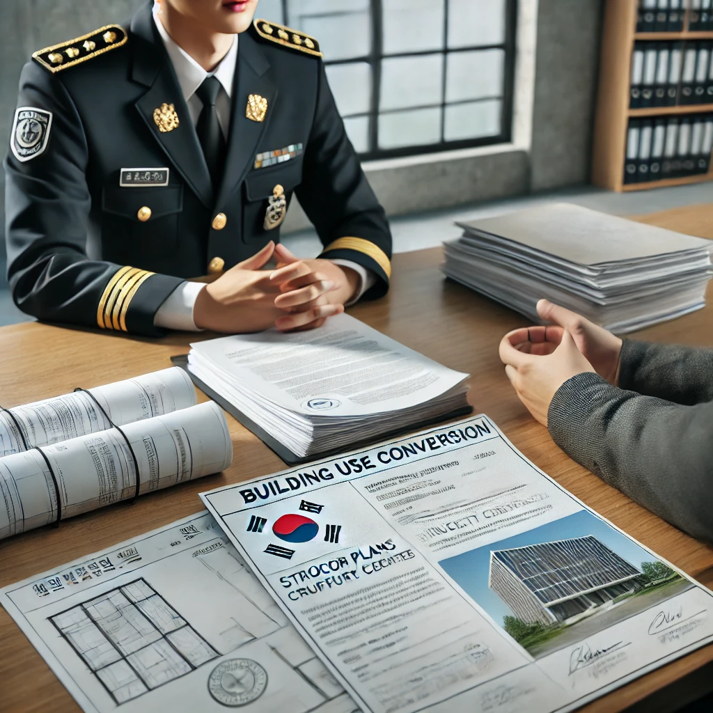 구청에서 용도변경 상담 중인 시민과 공무원