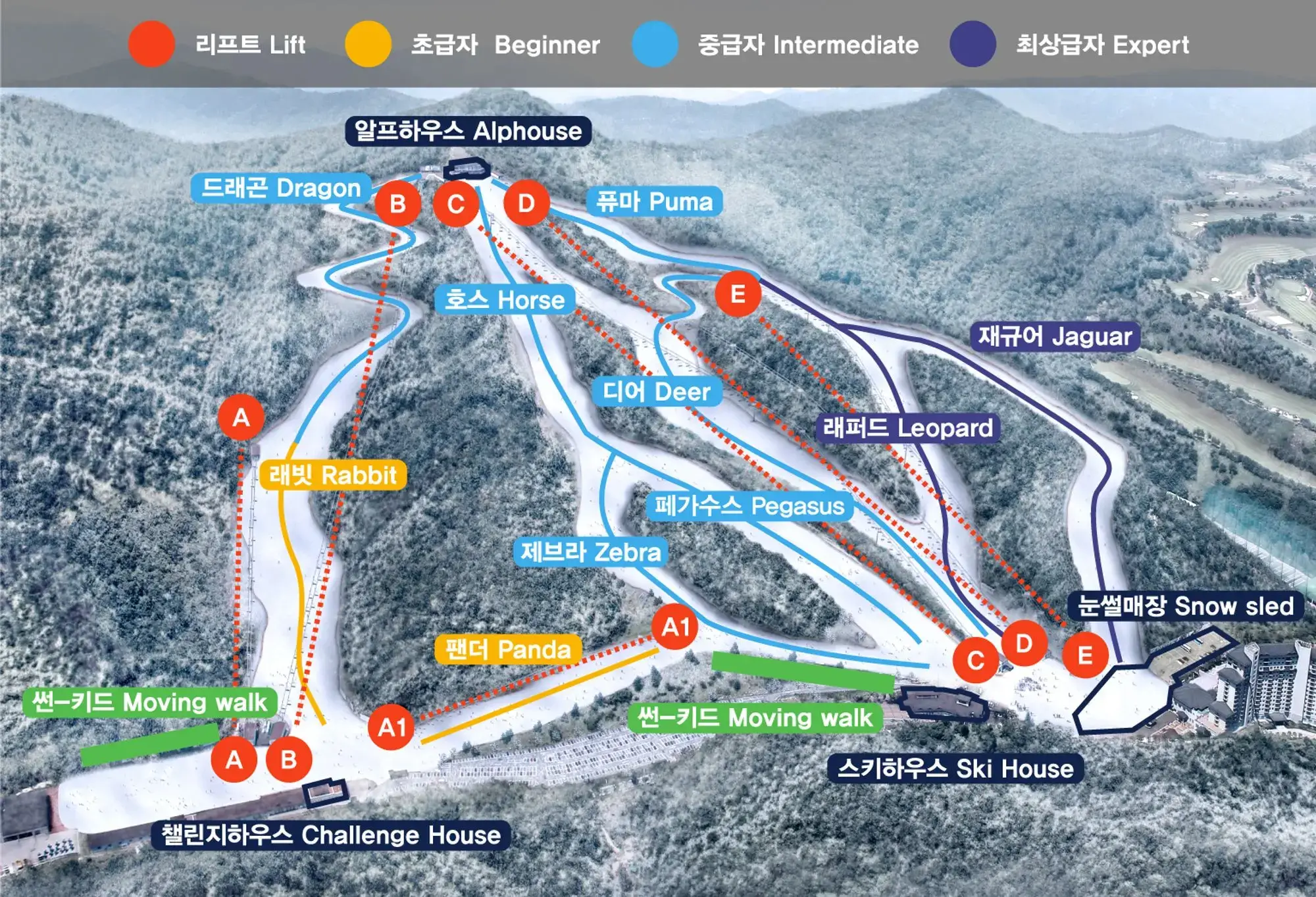 엘리시안강촌 스키장 리프트 맵