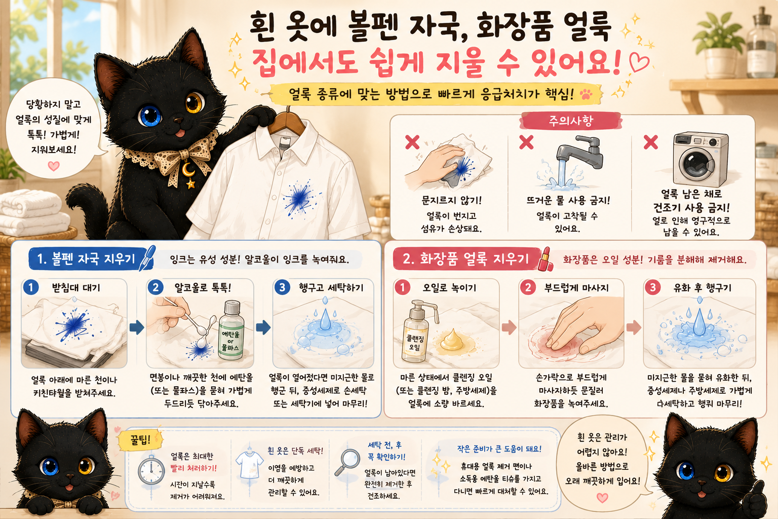 볼펜 자국과 화장품 얼룩, 집에서도 쉽게 관리할 수 있습니다