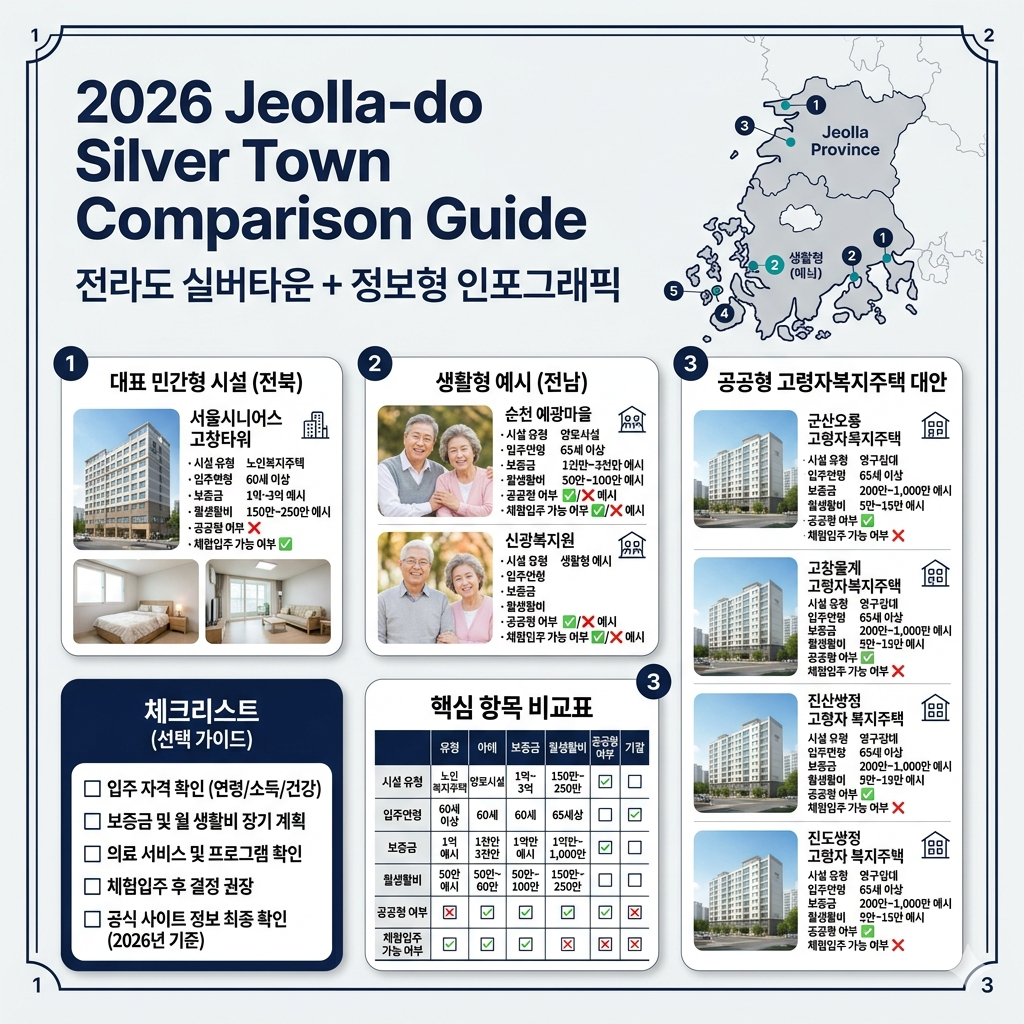 전라도 실버타운 전북 고창타워, 전남 생활형 시설, 공공형 대안 인포그래픽