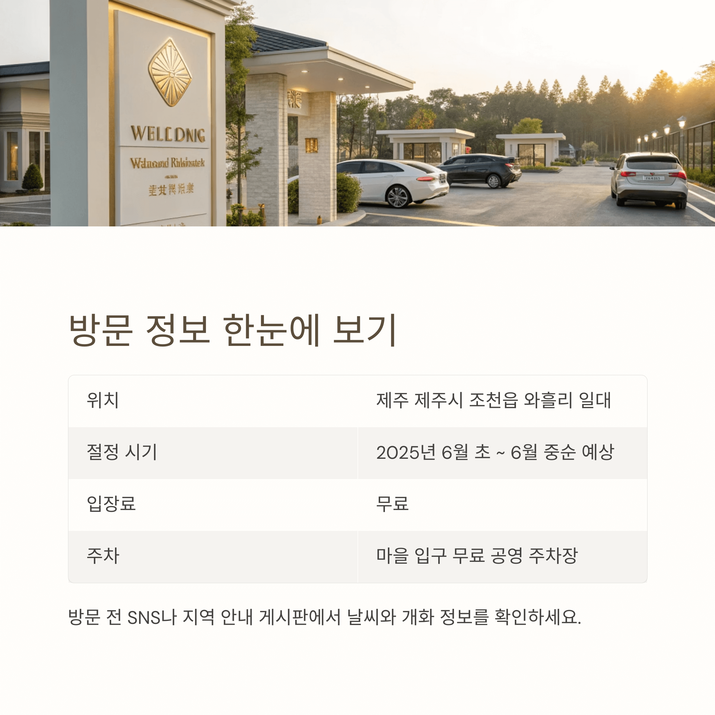 와흘메밀마을 방문 정보 요약 - 위치, 개화 시기, 입장료, 주차 정보