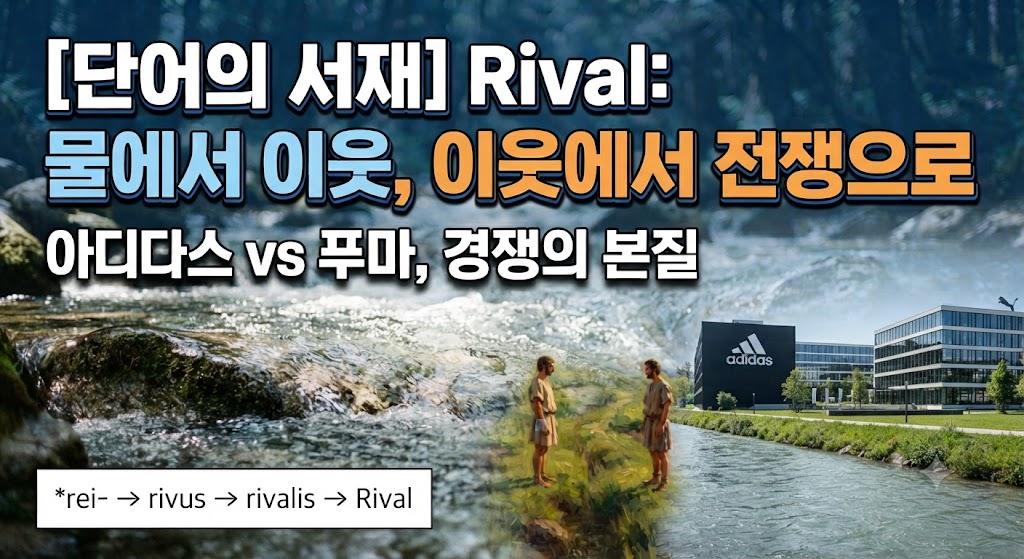 원시인도유럽어의 '흐르다'(*rei-)라는 뿌리에서 어떻게 시냇물의 이웃(rivalis)이 생겨났고, 이웃 간의 물 경쟁이 현대의 가장 날카로운 단어인 라이벌(Rival)로 진화했는지 그 경로를 추적합니다. 아우라흐강을 사이에 둔 아디다스와 푸마의 탄생 비화부터, 콜라 전쟁과 삼성-애플의 공생 관계까지, 브랜드 헤리티지 연구자 이안 박이 '공유된 자원'이라는 경쟁의 본질을 어원을 통해 흥미롭게 풀어냅니다.
