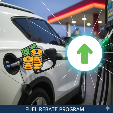 주유소에서 주유 중인 차량과 현금 아이콘이 결합된 이미지