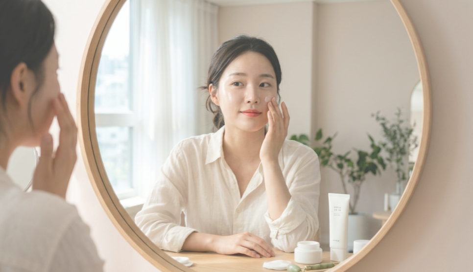 톤업 크림 바르는여자 사진