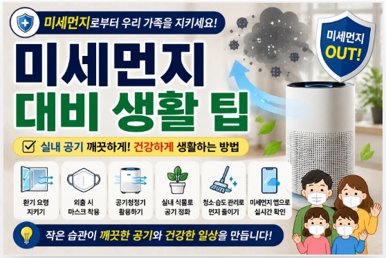 미세먼지 대비 실내공기 지키는 현실적인 방법을 설명한 이미지