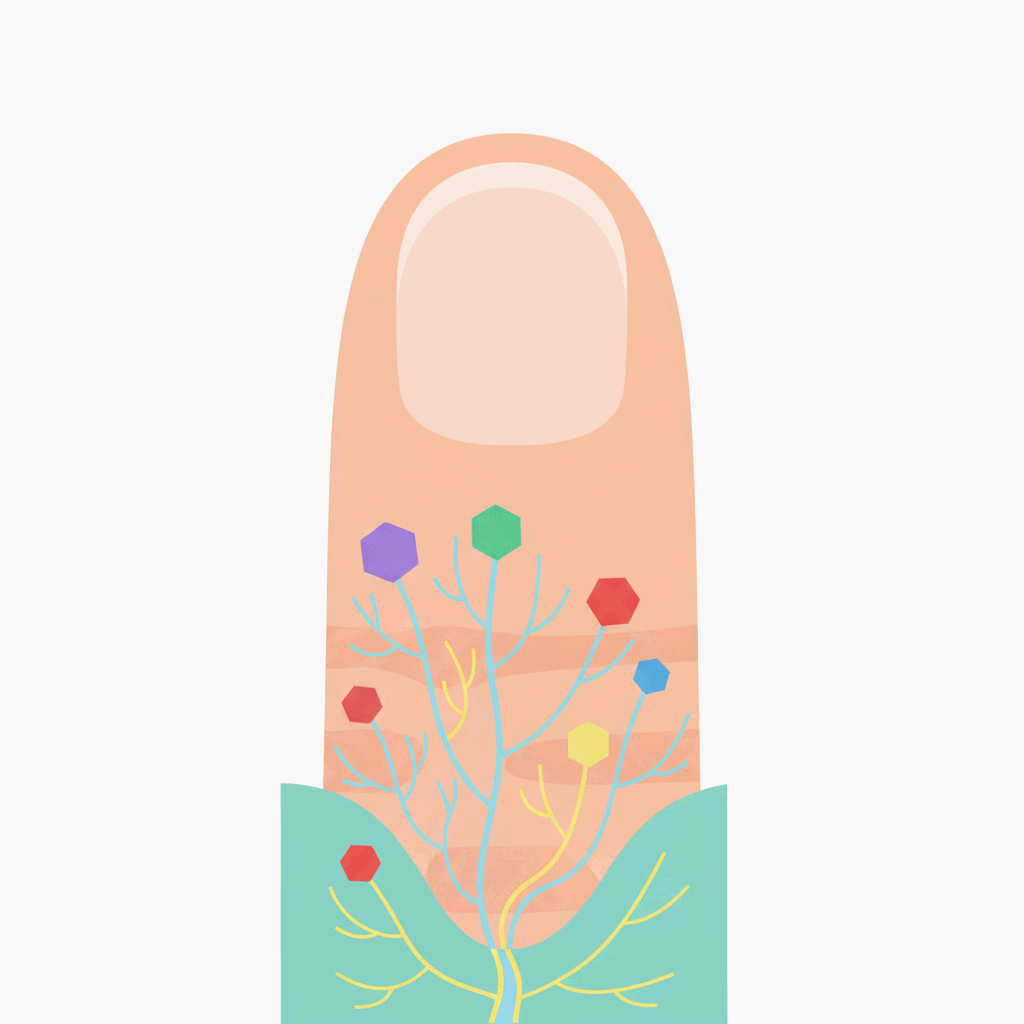 촉각수용기의 손끝이 느끼는 감각을 상징적으로 표현하는 과학 일러스트레이션