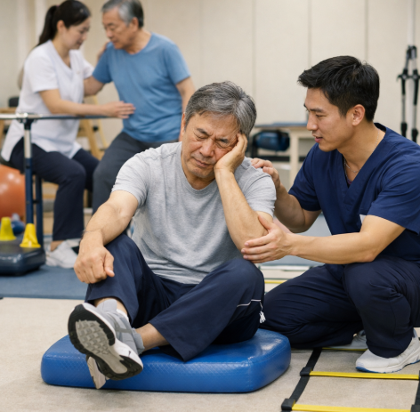 재활치료 중인 환자와 치료사