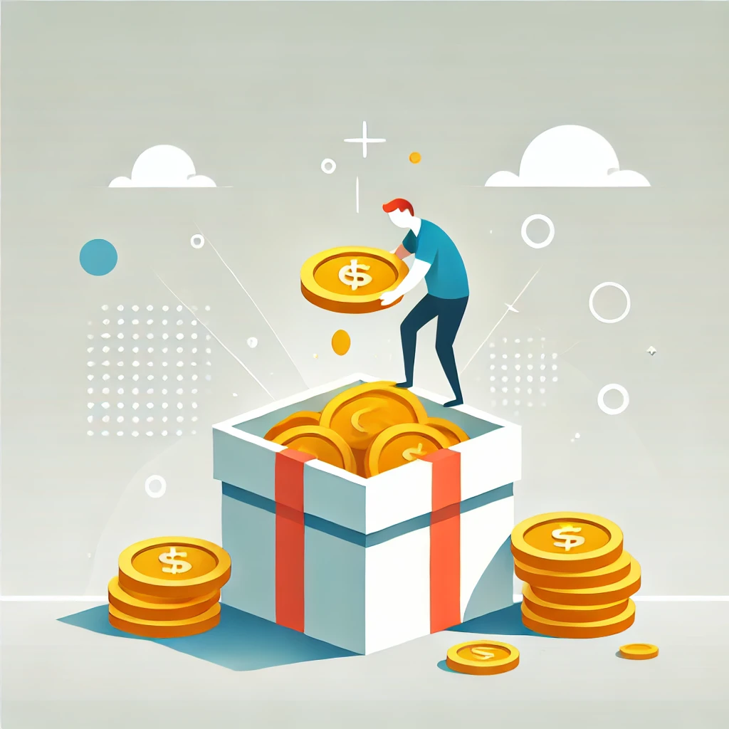 An image showing a person lifting a box and discovering golden coins underneath