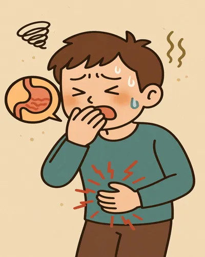 복통으로 배를 잡는 사람 모습