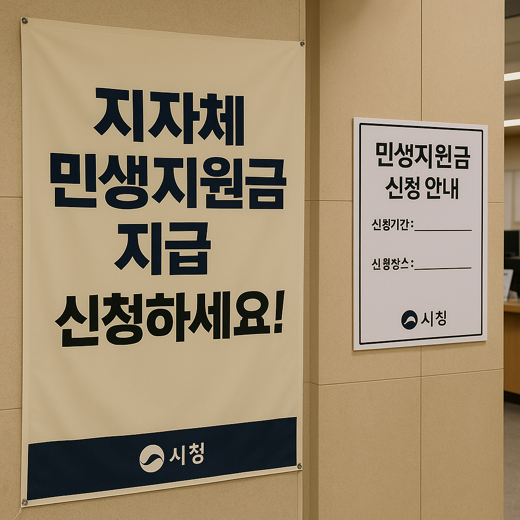 지자체에서 민생지원금 지급을 알리는 현수막과 안내문