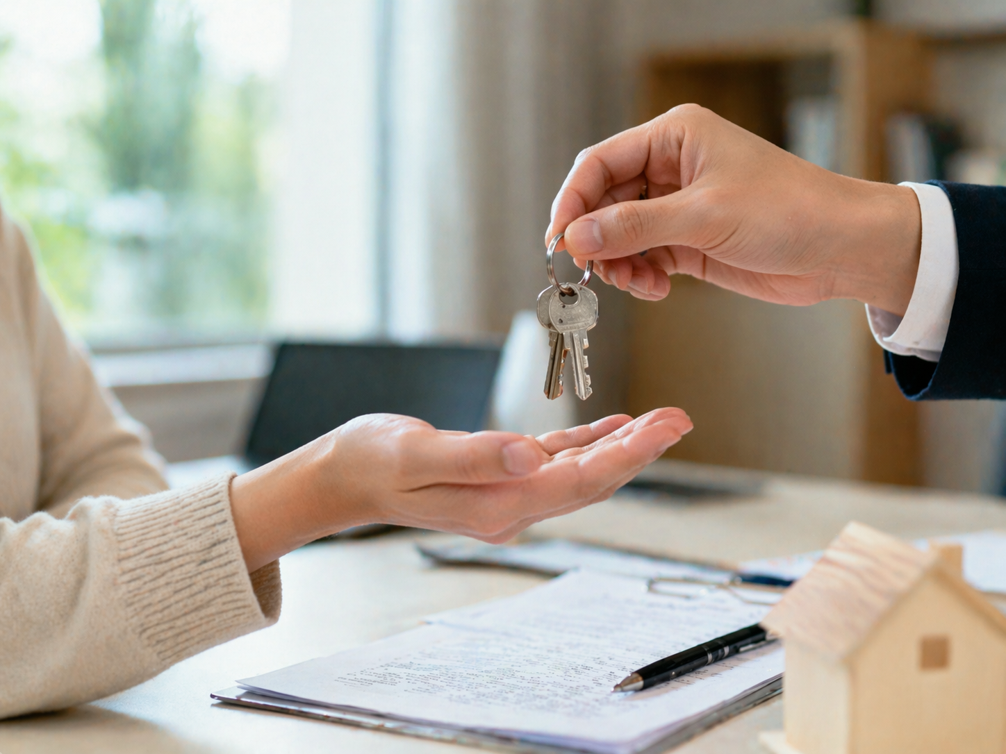 전세자금지원으로 집을 얻어 열쇠를 전달받고 있는 모습