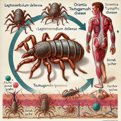 쯔쯔가무시병과 관련된 진드기의 생활, 박테리아의 전파와 증상