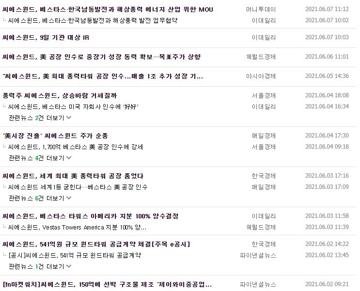 씨에스윈드 뉴스,공시