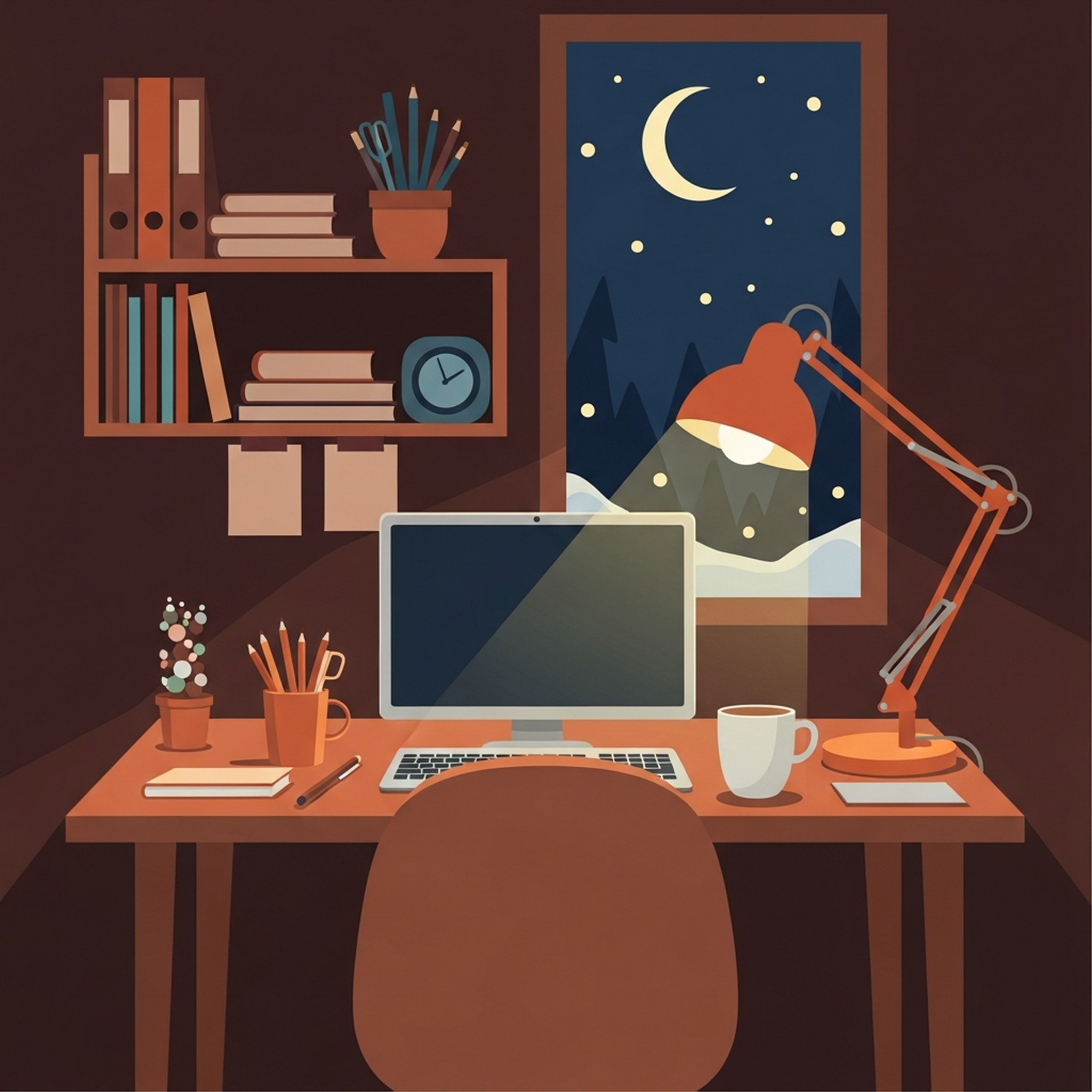 조명 비추는 책상