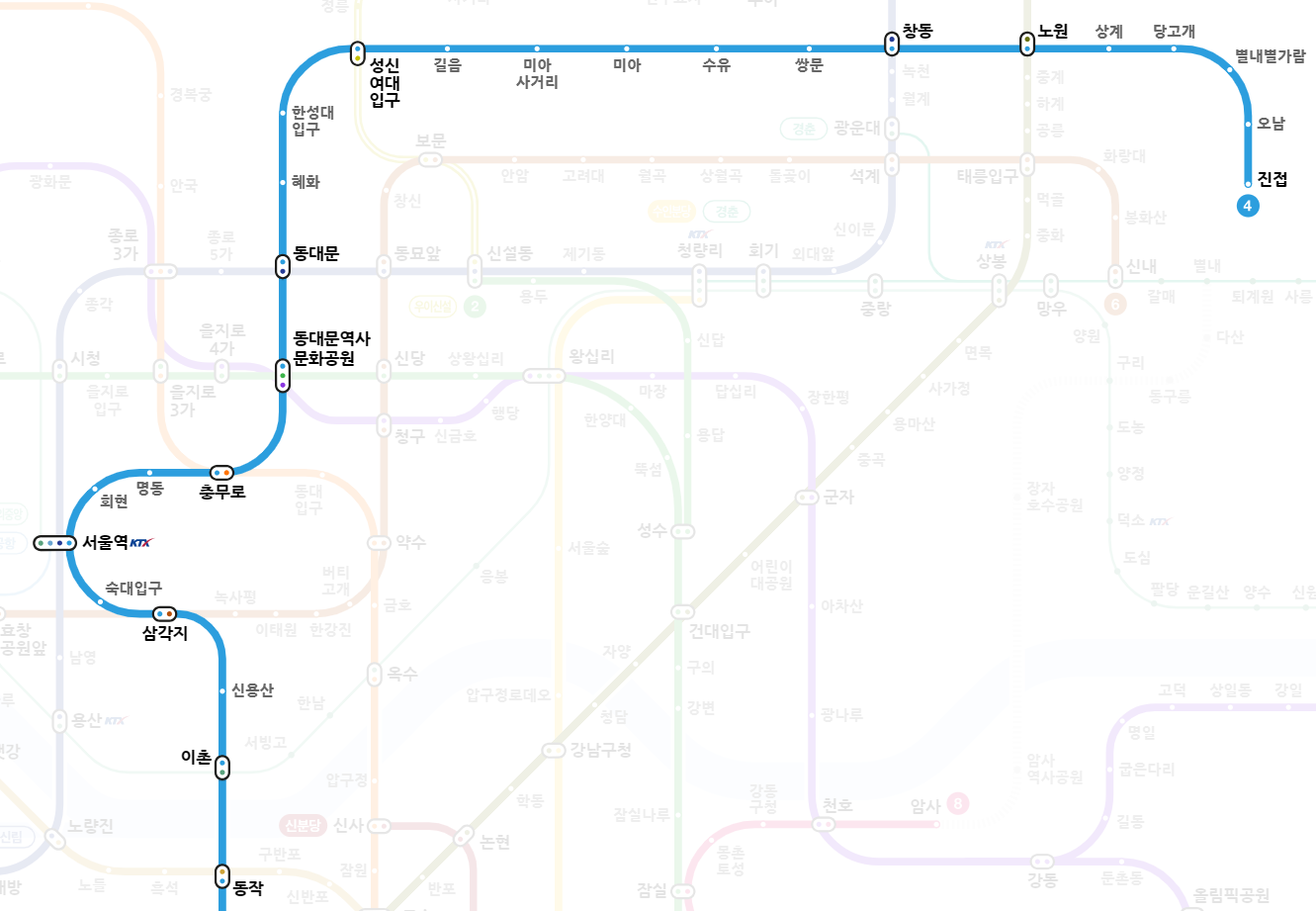 서울 4호선 지하철 노선도 크게 보기