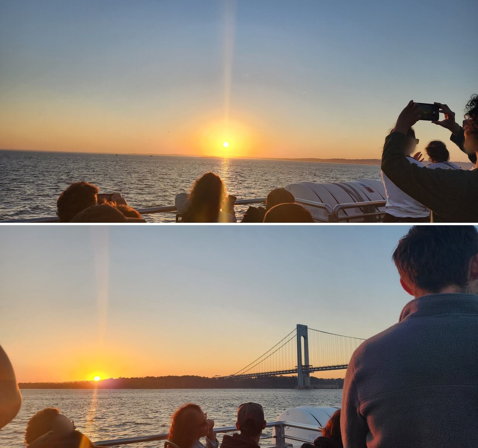 바다 위로 지는 해와 베라자노-내로스 브리지