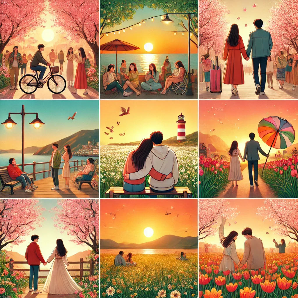 봄 여행을 즐기는 커플들 모습들 모음집