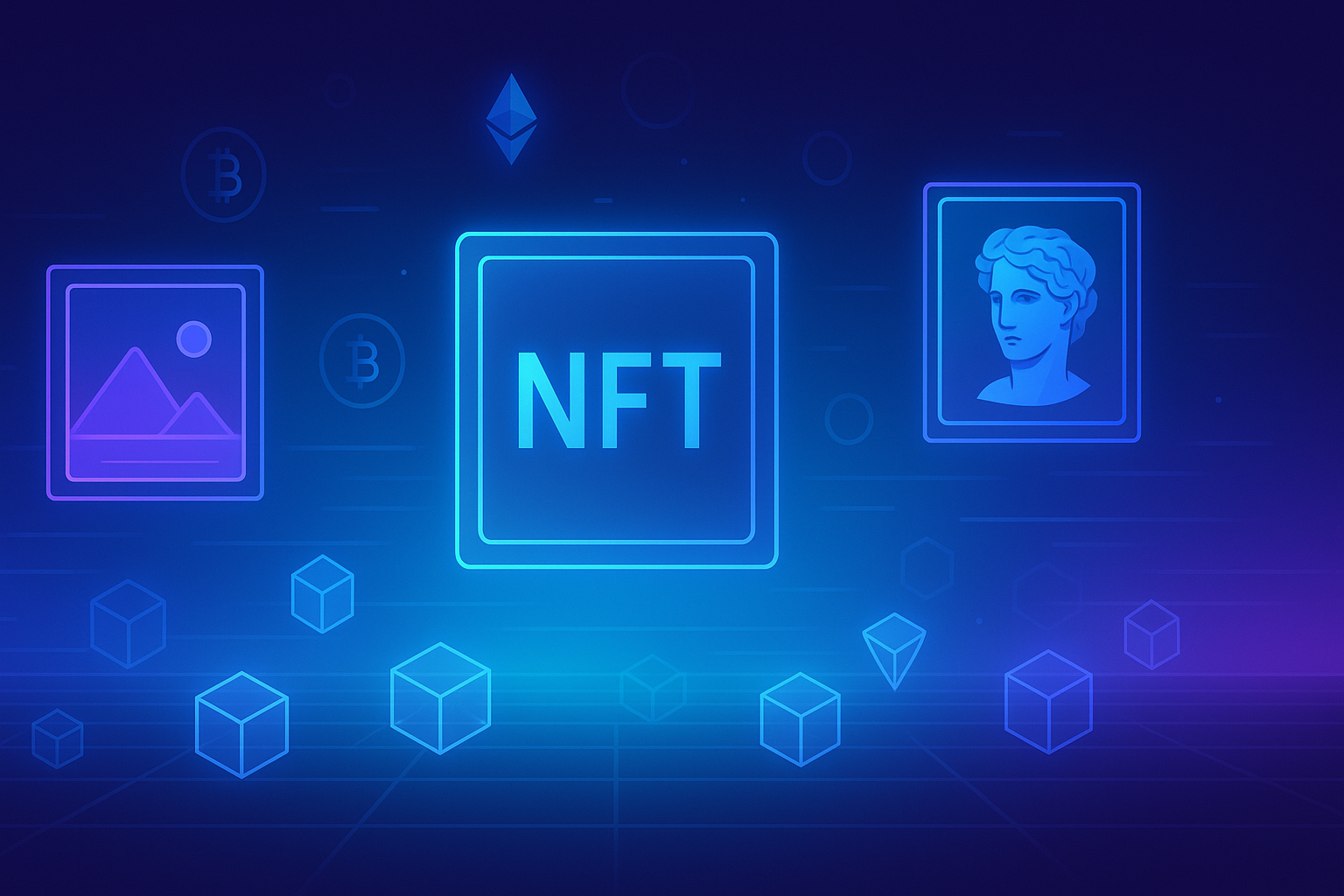 NFT blockchain technology and metaverse digital assets visualization