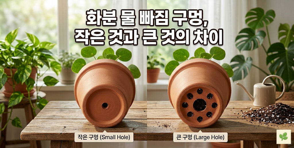 화분 물 빠짐 구멍, 작은 것과 큰 것의 차이