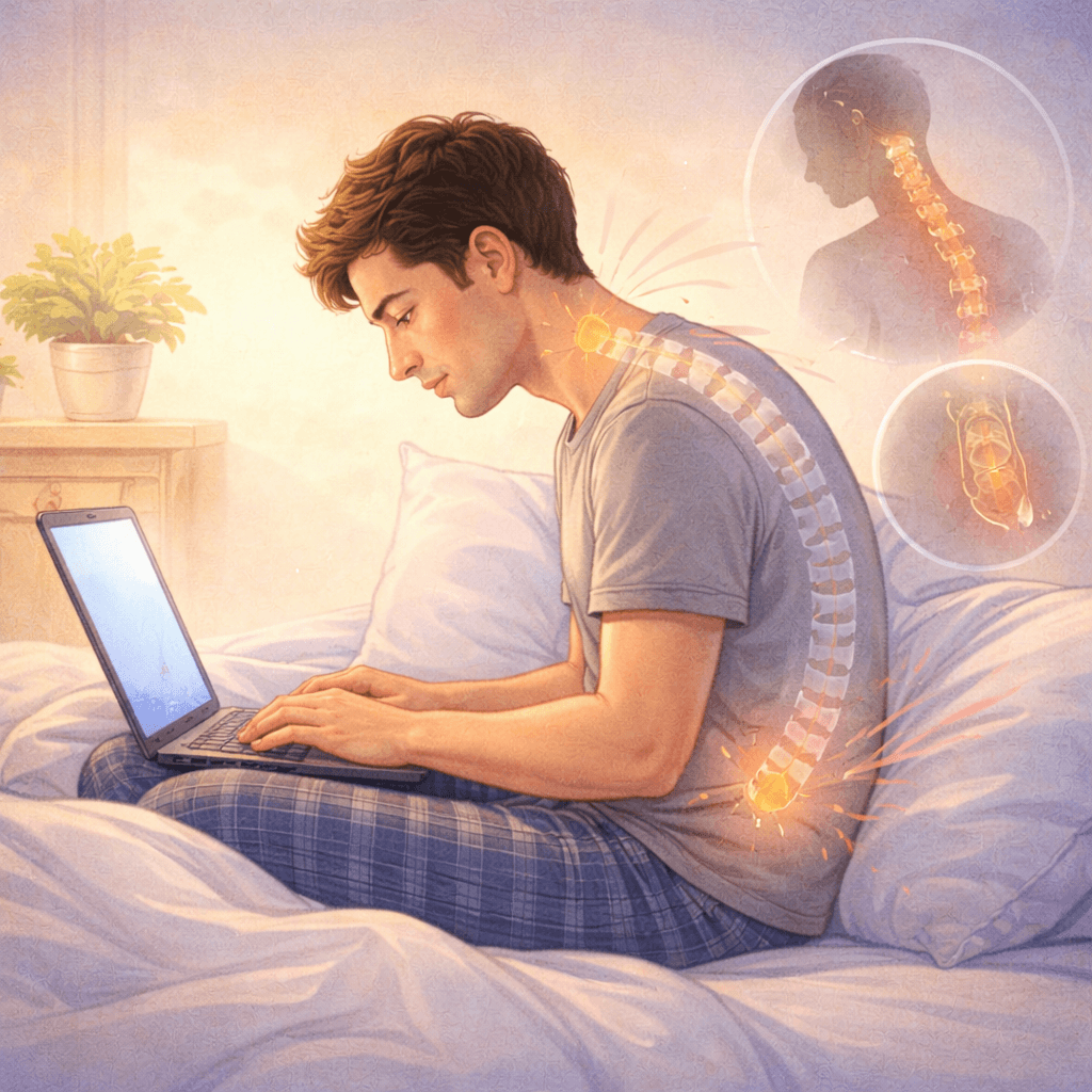 침대에서의 목/허리 통증 관련 이미지