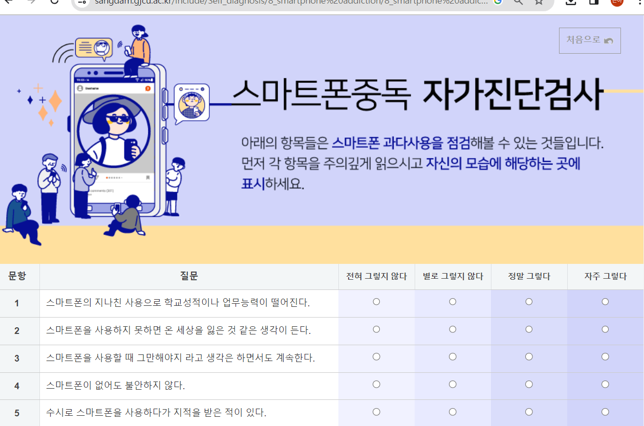 국제사이버대학교 스마트폰 중독 자가진단검사