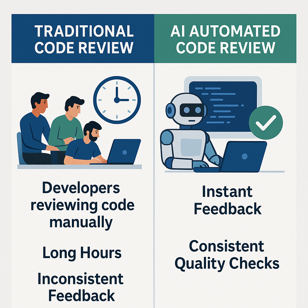 전통적 코드 리뷰 vs AI 자동화 비교 차트