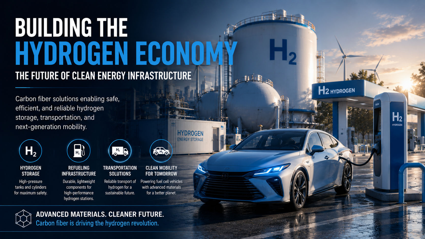 Hydrogen storage infrastructure and fuel cell vehicles enabled by advanced carbon fiber technology