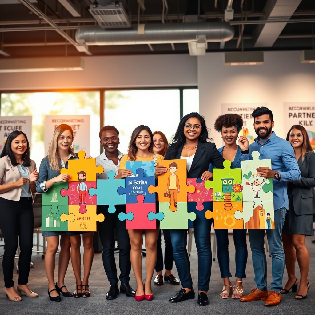 젊은 인재와 중소기업이 퍼즐 조각이 맞춰지는 모습