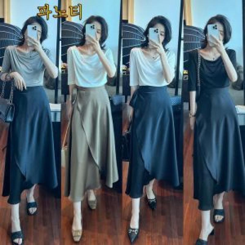 여자 여름 정장 치마 세트 반팔 셔츠 이중 트임 스커트 고급 날씬해 보이는 투피스 Mochae