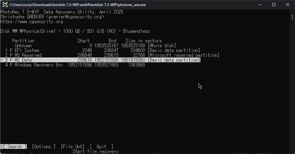 무료 파일 복구 프로그램 PhotoRec 사용하는 방법 캡처 3